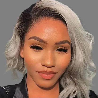 Grey Bob Wig Lace Front Human Hair Wigs Short Pixie Cut.