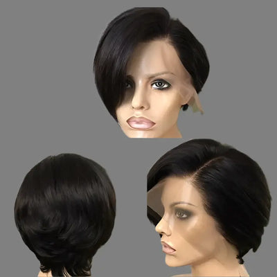 Pixie Short Cut Human Hair Lace Front Wig Transparent Lace