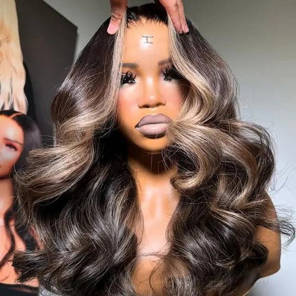 Ombre Dark Brown Body Loose Wave Vietnamese Raw Hair Wigs 5*5 Swiss Lace Glueless HD Wig 28Inch 200Density.