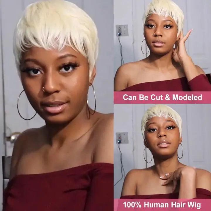 613 Lace Front Wig 100% Brazilian Short Bob Pixie Cut.