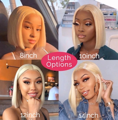 613/Blonde Bob Wig Straight 100% Human Hair.