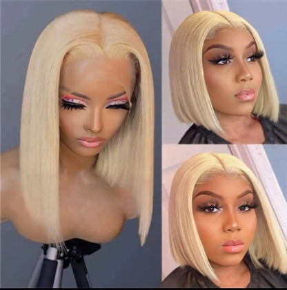 613/Blonde Bob Wig Straight 100% Human Hair.