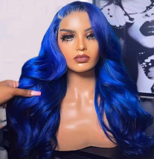 Customized colors/Blue 13x6 Human Hair HD Lace Frontal wigs.