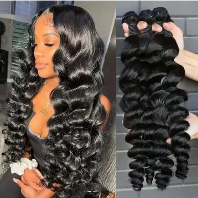 16 -32 Inches Human Hair Bundles Vietnam Loose Wave Super Double Drawn Raw Hair with 5x5 Lace Closure 32 Inches