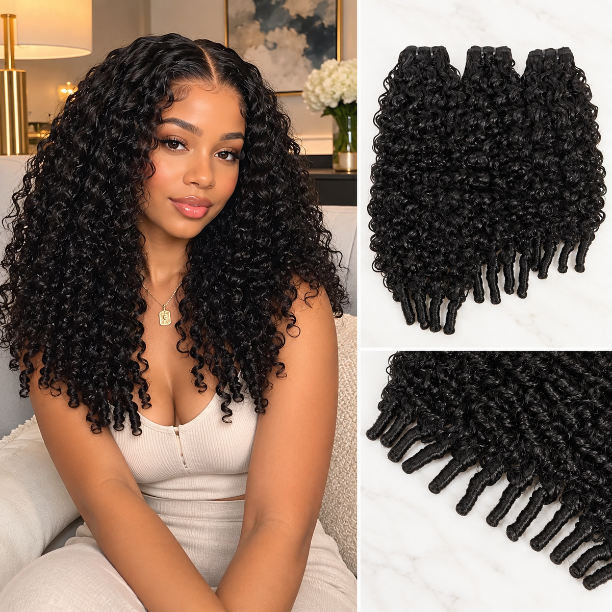 Burmese Curly Bundles Human Hair 15A Real Human Hair Extensions with Spiral Ends Double Weft