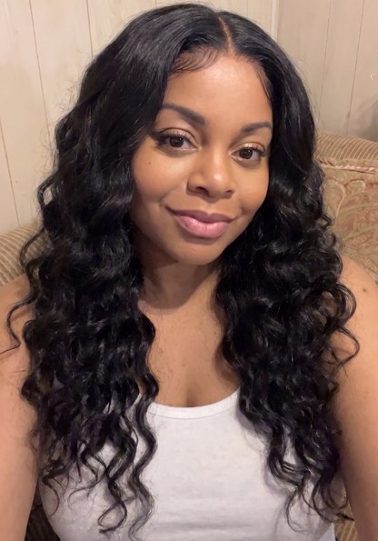 Deep wave glueless human hair wig with transparent HD lace, pre-plucked 4x4 frontal, 200 density by Celebrity Hair & Beauty