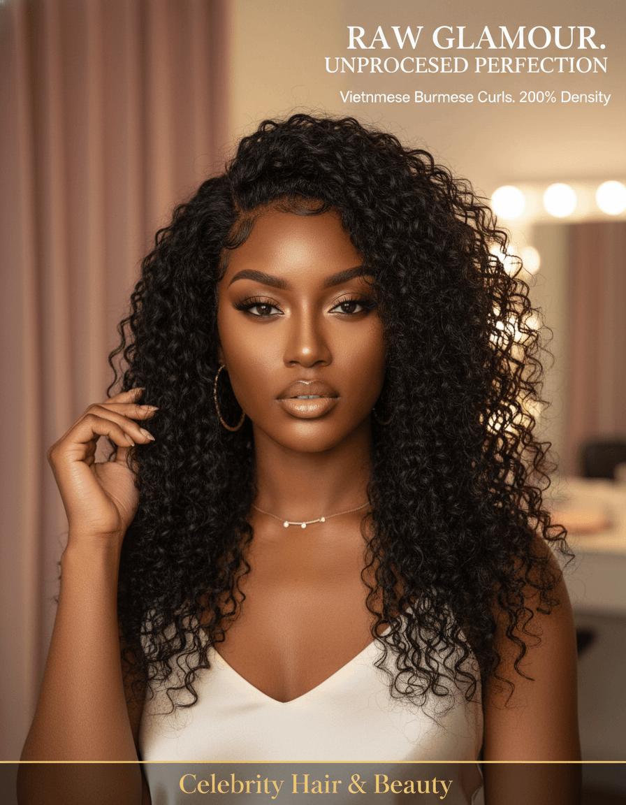 Raw Vietnamese Burmese Curly Raw Virgin Human Hair HD Lace Unprocessed Wigs (180 Density).