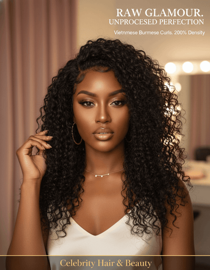 Raw Vietnamese Burmese Curly Raw Virgin Human Hair HD Lace Unprocessed Wigs (180 Density).
