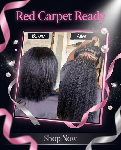 Kinky straight I tip human hair extensions from Celebrity Hair & Beauty, showing the natural texture and color of the extensions.
