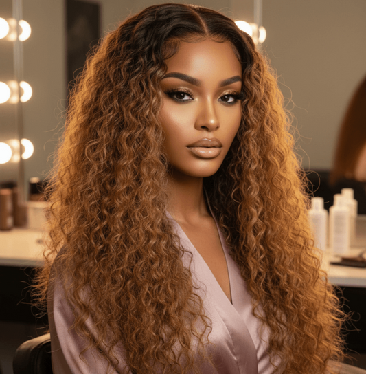 Water Wave Lace Front Wig Brazilian Ombre Honey Blonde 30 Inch Human Hair.