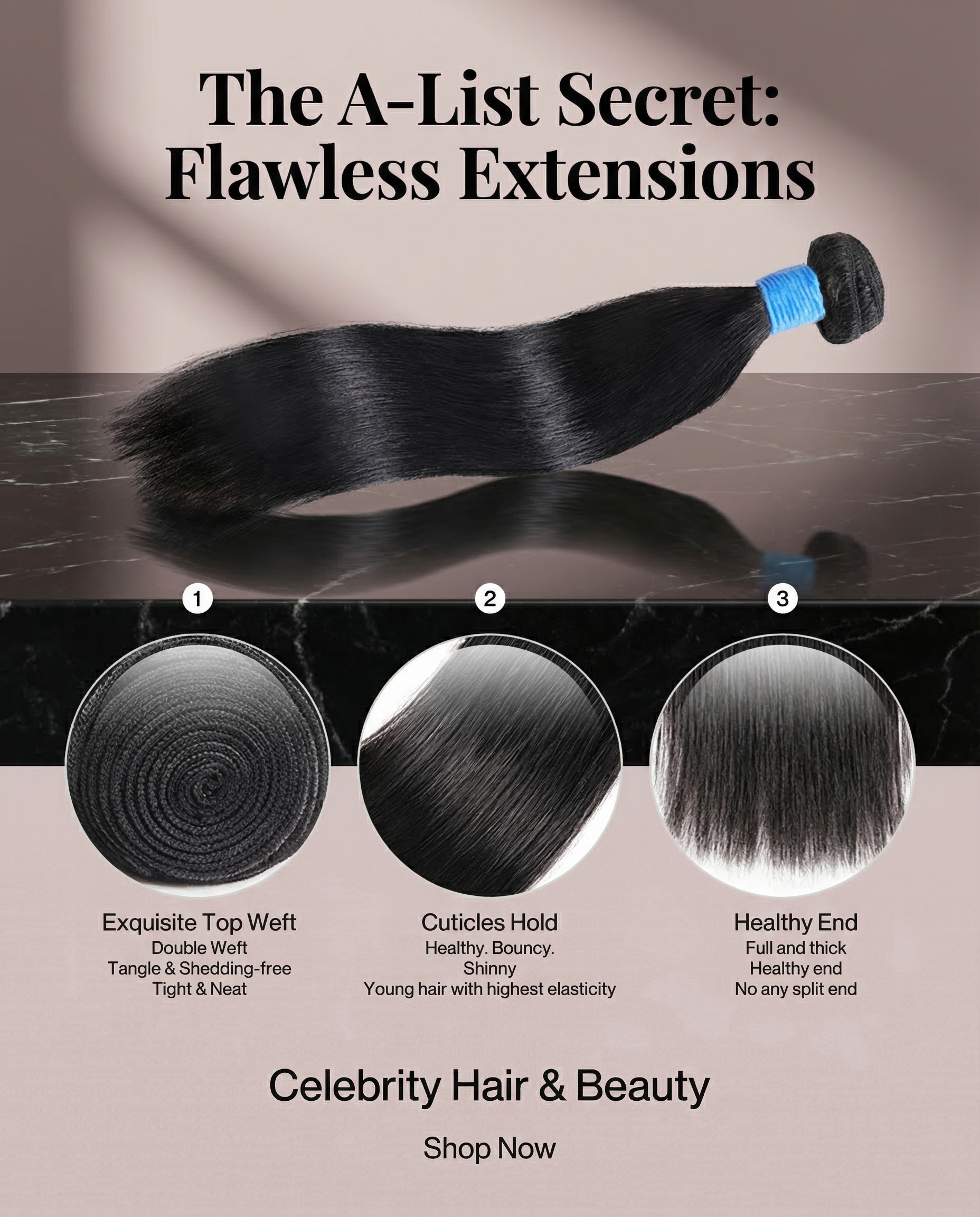 Straight Brazilian 100% Virgin Hair Bundles 10-30 Inch for a luxurious, flawless style.
