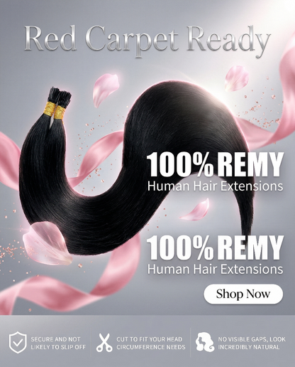 Straight natural Remy human hair extensions in shade #1B Natural Black by Celebrity Hair & Beauty, showing the sleek extension strands.