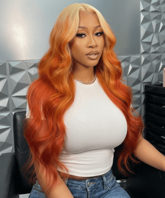 Custom Color Virgin Body Wave Bundles Ombre 27 Inch Ginger Hair.