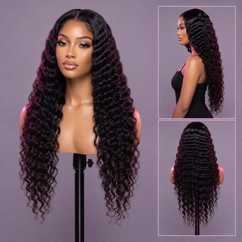 Deep Wave Cambodian Virgin Human Hair Transparent Lace 13 X4 Frontal Wig