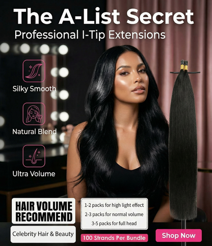 Straight natural Remy human hair extensions in natural black (#1B) from Celebrity Hair & Beauty, displayed in a neat bundle.