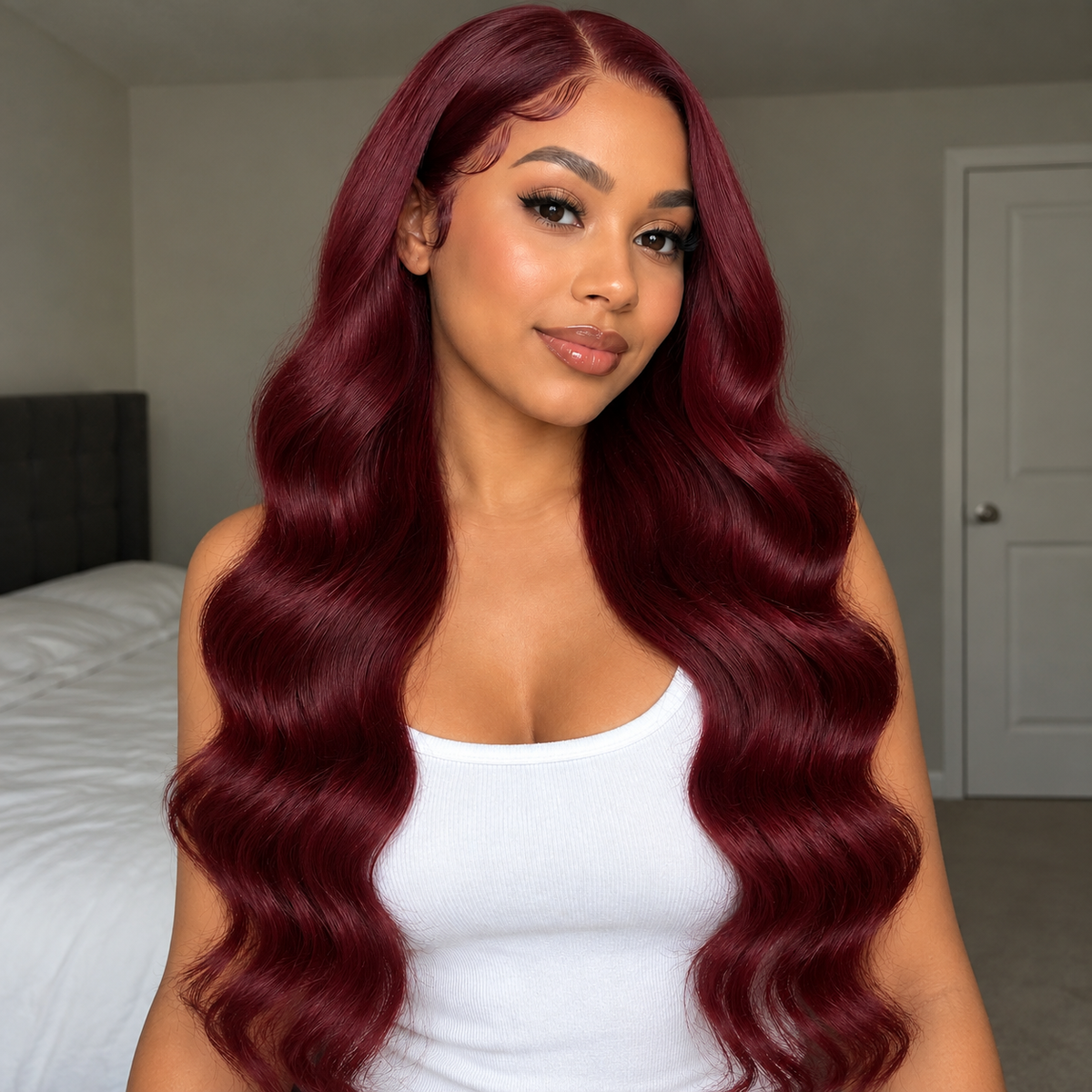 Burgundy Bundles Human Hair with  4x4 Free Part Swiss Lace Closure Pre Plucked
