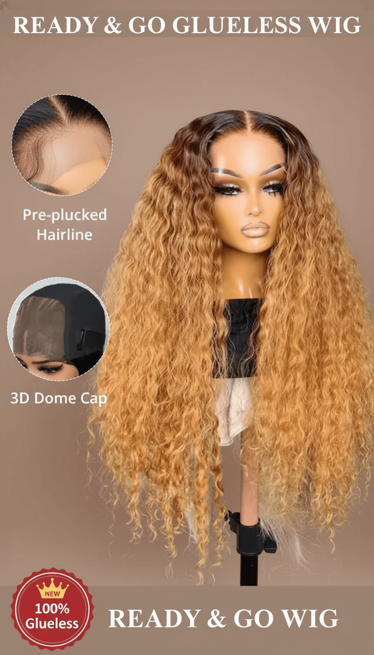 Water Wave Lace Front Wig Brazilian Ombre Honey Blonde 30 Inch Human Hair.