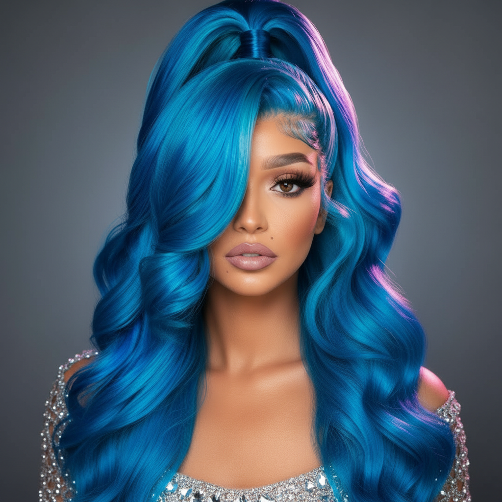 13x6 HD 360blue Curly Natural Frontal Human Hair Wig