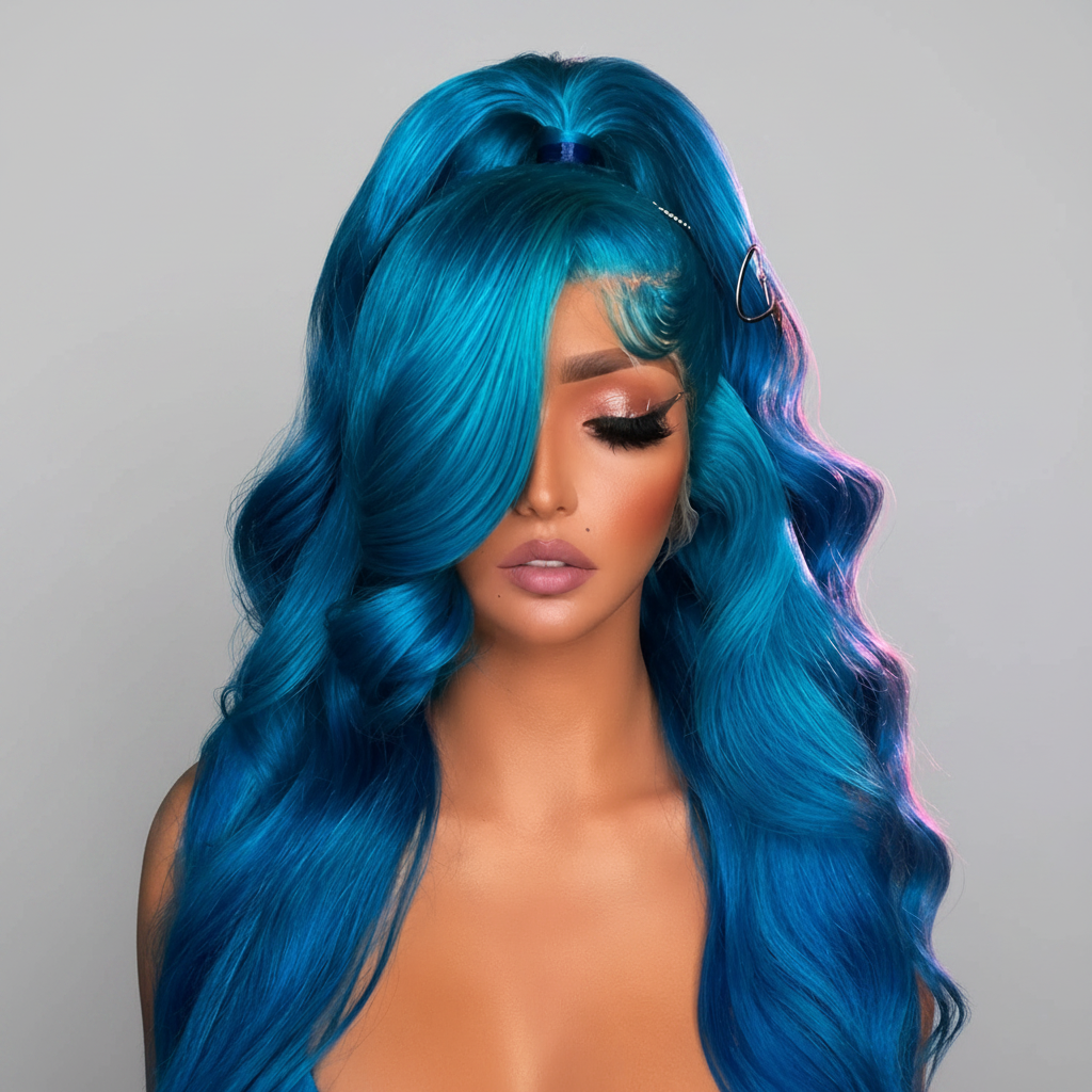 13x6 HD 360blue Curly Natural Frontal Human Hair Wig