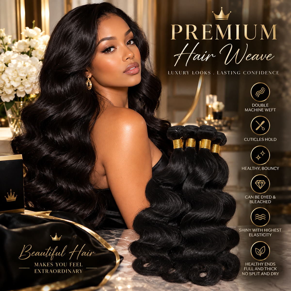 Body Wave Bundles 22 22 22 inch Full Cuticle intact, 12A Grade Human Hair Bundles with 20" 5x5 closure
