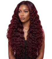 Deep Wave 200 Density HD frontal wig with pre-plucked knots by Celebrity Hair & Beauty, showcasing natural wave pattern and lace front.