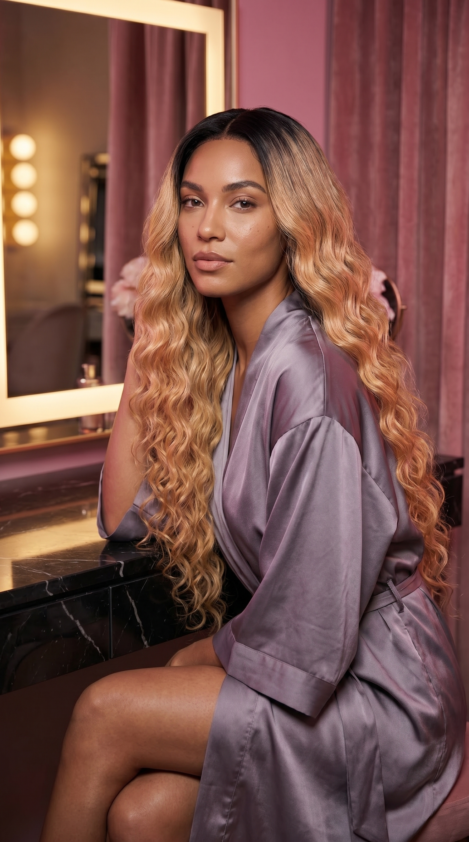 Deep wave Brazilian Remy human hair wig extension with pre-plucked 4/613 color, from Celebrity Hair & Beauty.