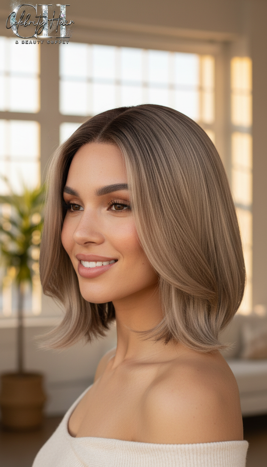 Short Bob 10 inch Highlight Ash Blonde Glueless Lace Front Wig 180 Density.