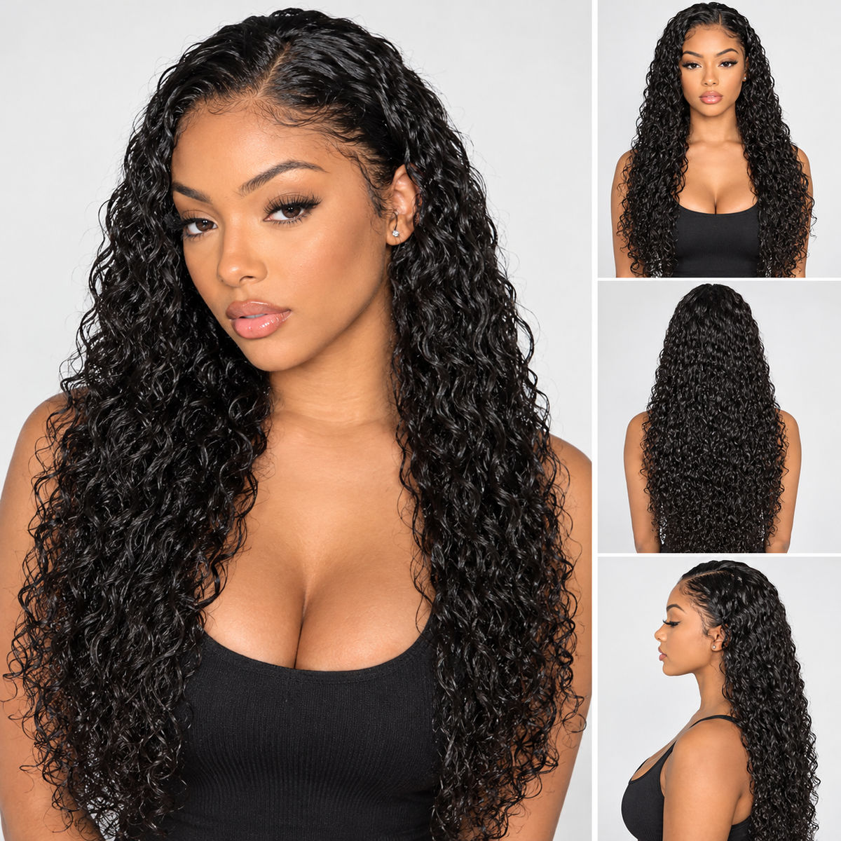 10A Water Wave Bundles with Closure (16 18 20 +14) Wet and Wavy Virgin Human Hair with 4x4 Lace Closure