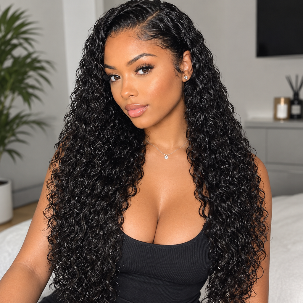 10A Water Wave Bundles with Closure (16 18 20 +14) Wet and Wavy Virgin Human Hair with 4x4 Lace Closure