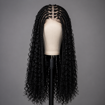 Box Braids Wig Triangle Knotless for Women Curly SyntheticWigs 13X8 Inch HD Lace Front Knotless Braided Wig