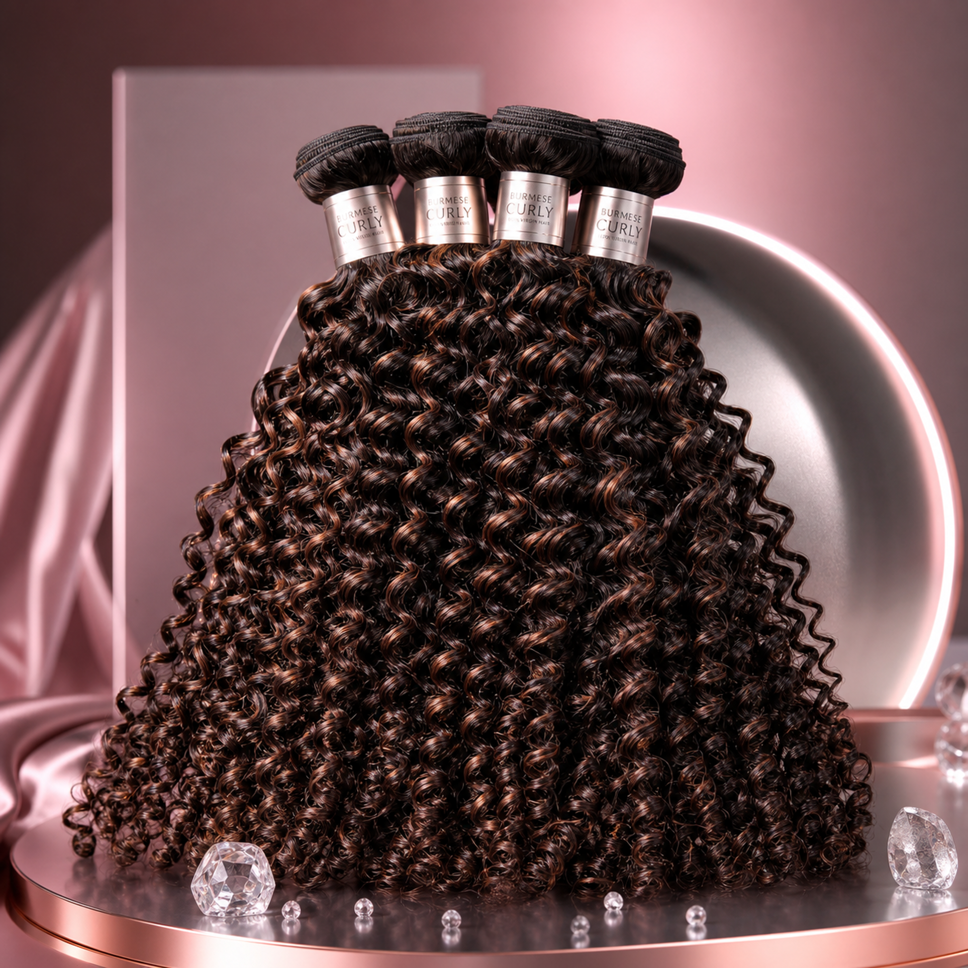 Premium Burmese Curly Hair Bundles with 4/30 Highlights - lush, voluminous curls with sun-kissed tones