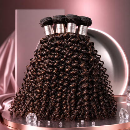 Premium Burmese Curly Hair Bundles with 4/30 Highlights - lush, voluminous curls with sun-kissed tones
