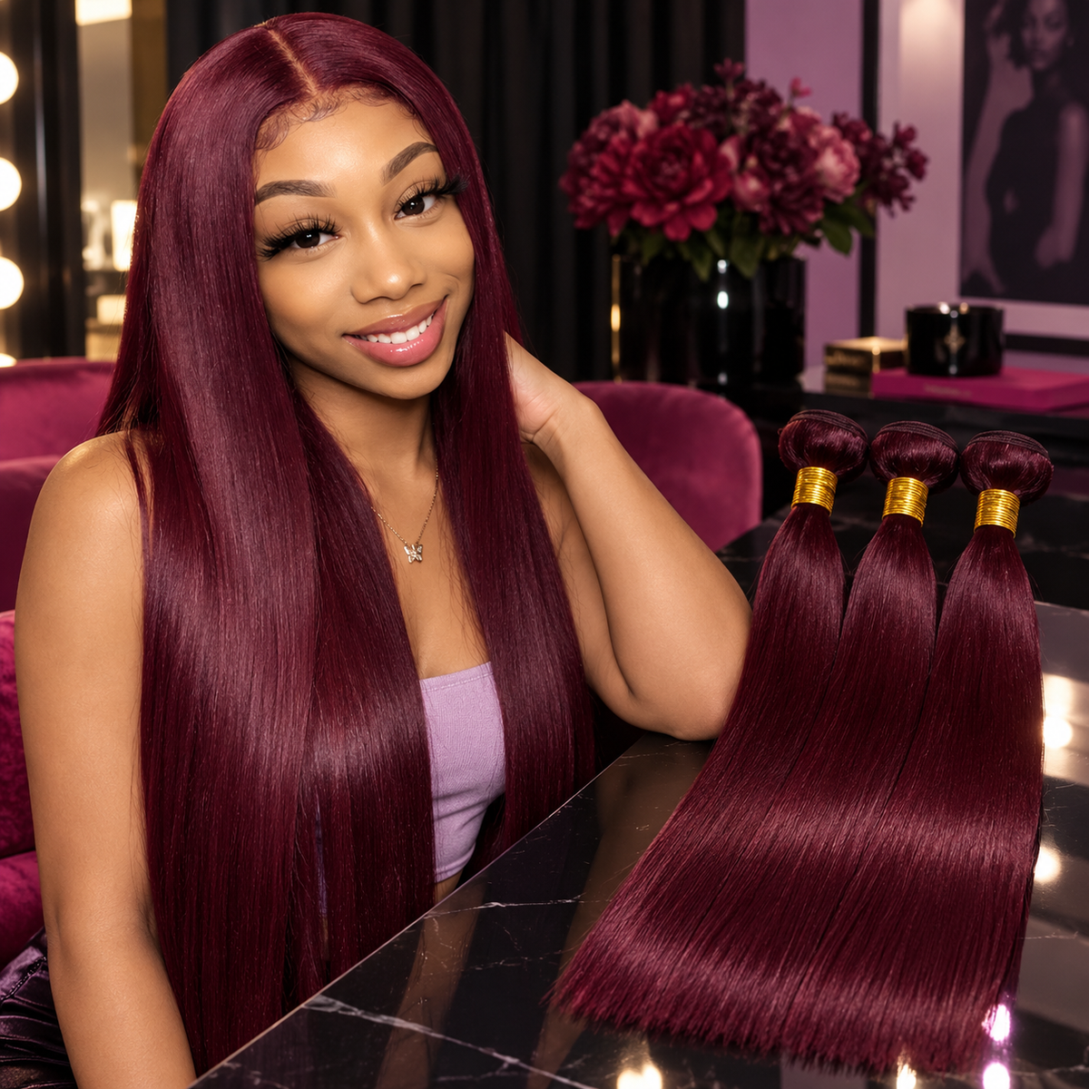 #99J Burgundy Bundles Human Hair Straight Bundles 50 Gram Per Bundle