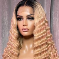 Celebrity Hair & Beauty deep wave Brazilian Remy human hair wig with pre-plucked 4/613 extensions, shown in mint color.