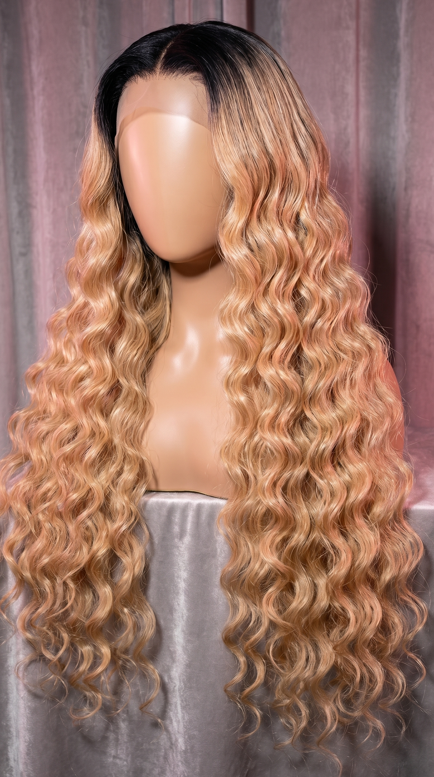 Deep Wave Brazilian Remy human hair wig from Celebrity Hair & Beauty, pre-plucked 4/613 extensions with natural deep wave texture.