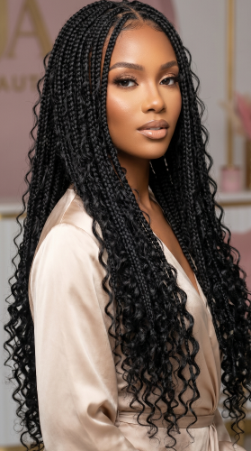 Celebrity Hair & Beauty Boho Beauty full lace braided wig with 36-inch synthetic hair extensions, featuring intricate mint-colored braids.
