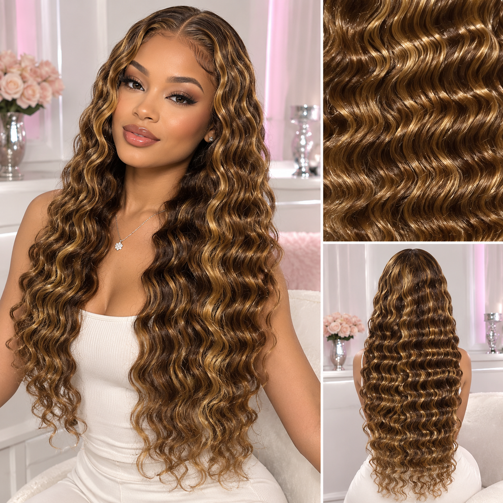 Celebrity Hair & Beauty Deep Wave Lace Front Wig – Pre Plucked Brazilian Remy Human Hair