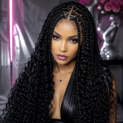 Box Braids Wig Triangle Knotless for Women Curly SyntheticWigs 13X8 Inch HD Lace Front Knotless Braided Wig