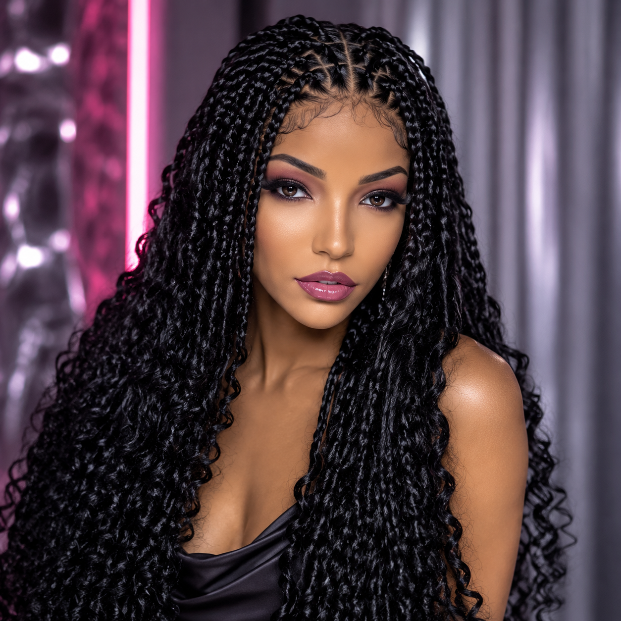 Box Braids Wig Triangle Knotless for Women Curly SyntheticWigs 13X8 Inch HD Lace Front Knotless Braided Wig