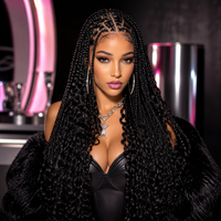 Box Braids Wig Triangle Knotless for Women Curly SyntheticWigs 13X8 Inch HD Lace Front Knotless Braided Wig