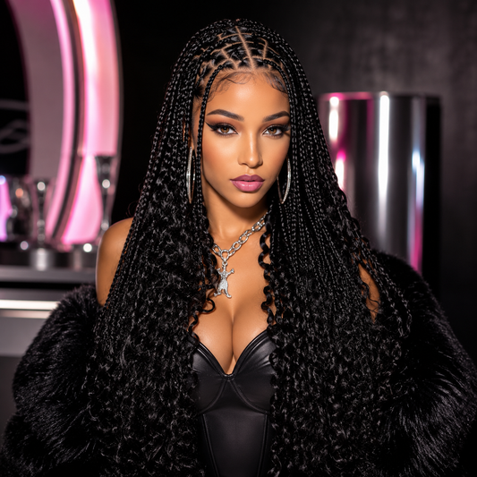 Box Braids Wig Triangle Knotless for Women Curly SyntheticWigs 13X8 Inch HD Lace Front Knotless Braided Wig