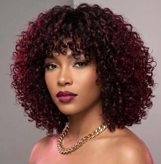 Deep curl lace front wig with 250% density, human hair extension by Celebrity Hair & Beauty, showcasing rich curl pattern and lace front design.