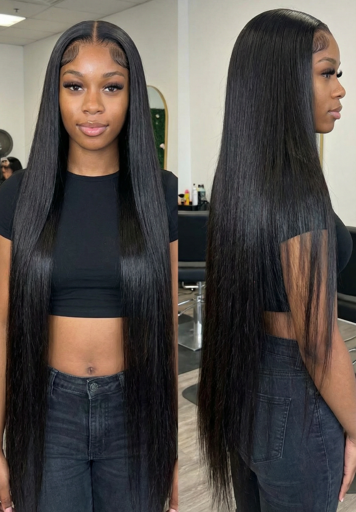 Brazilian Human Hair Straight Transparent Frontal Wigs.