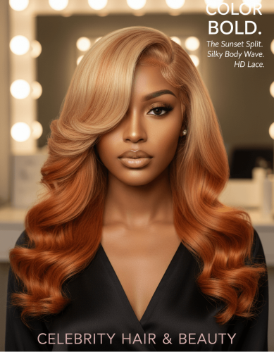 Custom Color Virgin Body Wave Bundles Ombre 27 Inch Ginger Hair.