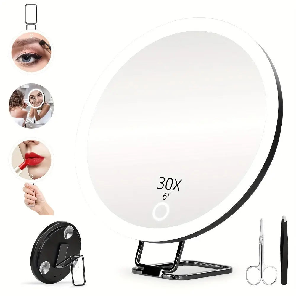 Charging Led Fill Light With Light Bracket Rotating Makeup Mirror Black Stand Tweezers Scissors