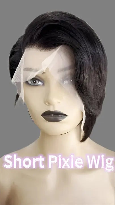 Pixie Short Cut Human Hair Lace Front Wig Transparent Lace