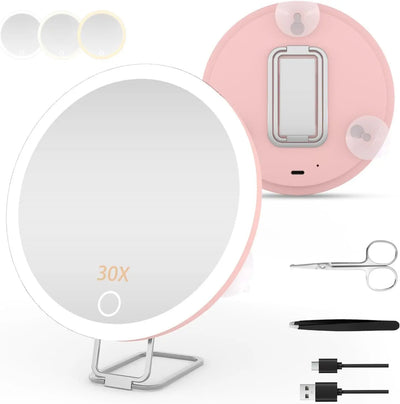Charging Led Fill Light With Light Bracket Rotating Makeup Mirror Pink Stand Tweezers Scissors