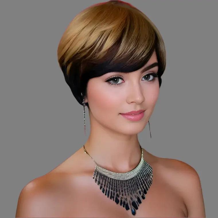 Pixie Cut Wig Short Layered Virgin Human Hair Wigs With Bangs.