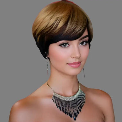 Pixie Cut Wig Short Layered Virgin Human Hair Wigs With Bangs.