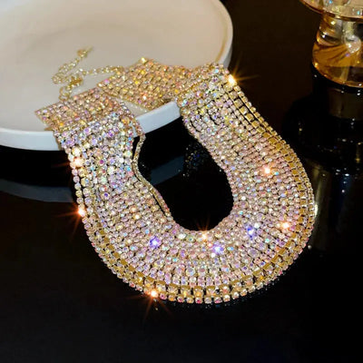 Multilayer Gold Color Chain Rhinestone Necklaces